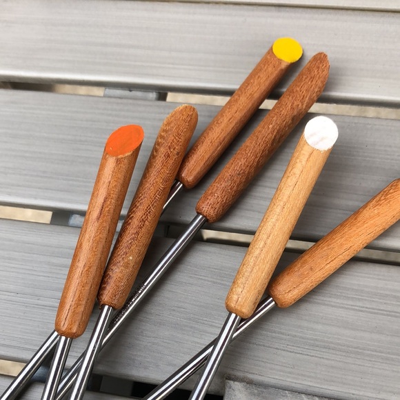 Set of Six Fondue Forks-Gently Used-Vintage Item-Wooden Handles - Picture 8 of 10